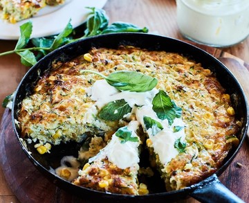 Cheesy Courgette & Corn Skillet Bake